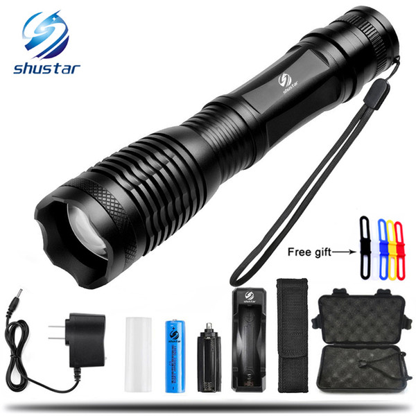 XML-T6/L2 LED Tactical Flashlight 8000 Lumens Porable Torch 5 Mode Adjustable Focus Water Resistant use 18650 battery