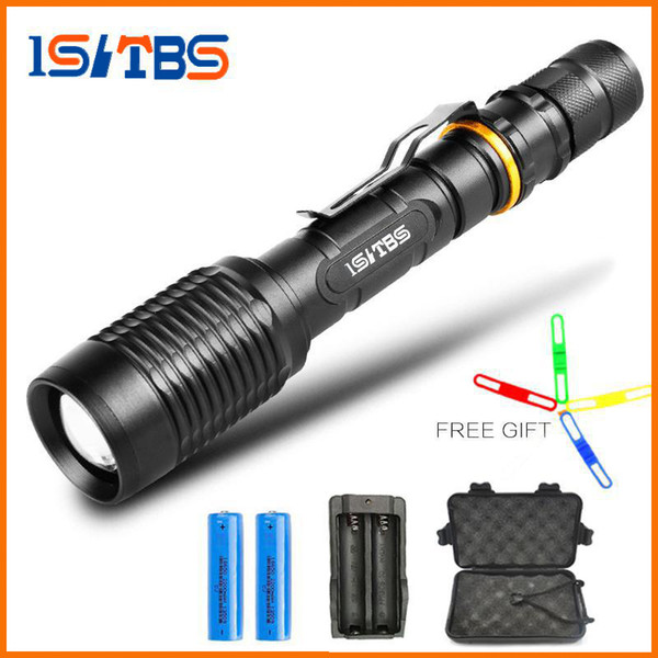 Brand LED flashlight torch 8000Lumens CREE T6 zoomable led torch For 2x18650 batteries aluminum+charger+Gift box+Free gift