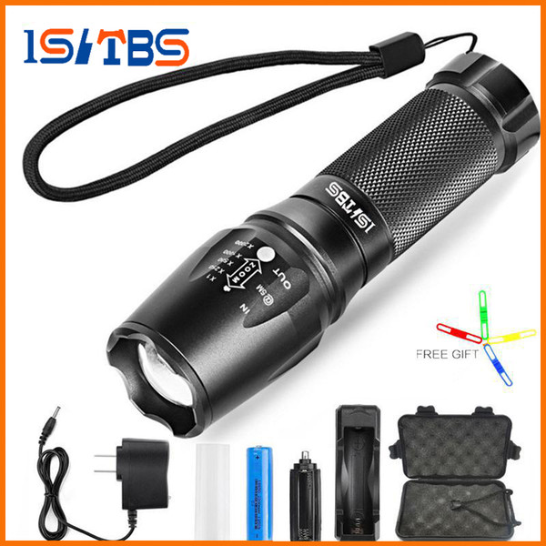 Wholesale Big Promotion LED Flashlight 5 Modes 5000 Lumens Zoomable Ultra Bright CREE XM-L T6 LED Torch 18650 Battery + Charger