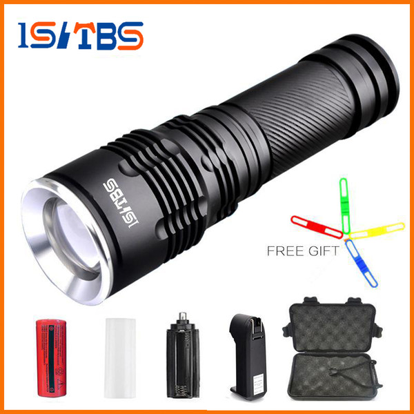 Wholesale Ultra Bright CREE XM-L T6/L2 LED Flashlight 5 Modes 8000Lumens thick lenses Zoomable LED Torch 26650 Battery + Charger + gift