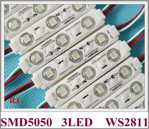 WS 2811 LED module light pixel module injection SMD 5050 RGB DC12V 3 led 0.72W WS2811 75mm*15mm RONGJIAN(RJ) for US Asia Russia