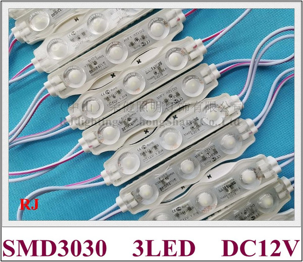 injection LED module light waterproof DC12V SMD 3030 3 led 1.5W 75mm*18mm*8mm aluminum PCB transparent style high bright