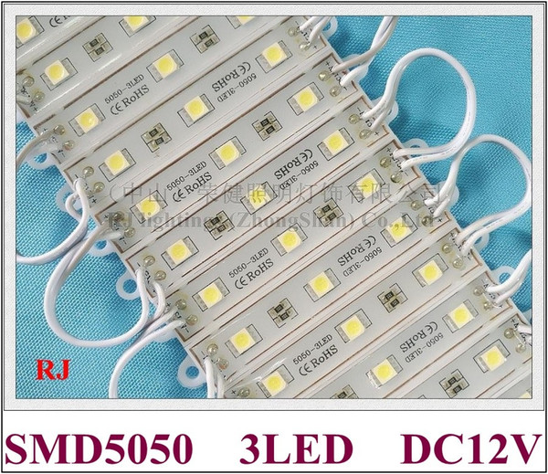 SMD5050 waterproof LED light module SMD 5050 LED module light for sign DC12V 3 led 45lm 0.72W IP65 75mm*12mm free shipping