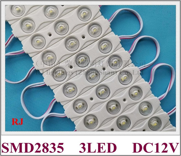 injection LED module with lens SMD 2835 DC12V 3 led 1.5W 150lm IP65 82mm*18mm*7mm aluminum PCB CE factory direct sale