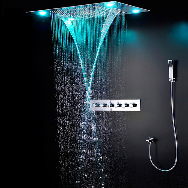 Newest Luxury Ceiling Mounted Shower Sets Thermostatic Mixer Bathroom Led Rainfall LED Shower Head 800*600mm Waterfall Rain Bubble Mist