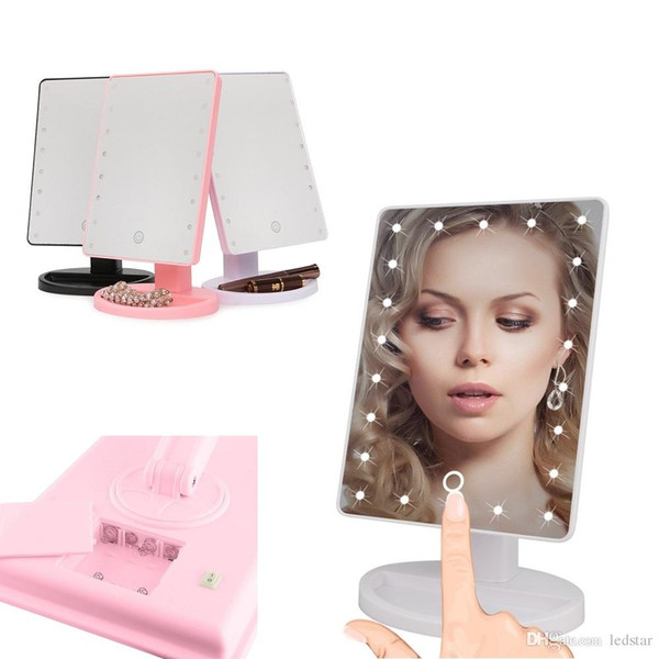 Make Up LED Mirror 360 Degree Rotation Touch Screen Make Up Cosmetic Folding Portable Compact Pocket With 22 LED Light Makeup Mirror