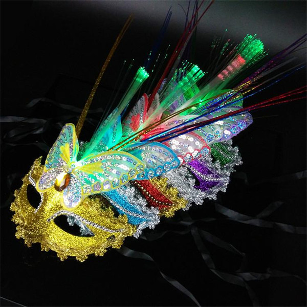 New LED Party Mask Enchanting LED Mask LED Glowing Masquerade Mask Carnival Stage Masks Women Delicated Party Dress Dancing Birthday Masks