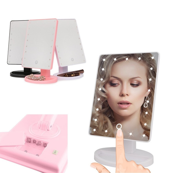 22 LED Touch Screen Makeup Mirror Professional Vanity Mirror LED Lights Health Beauty Adjustable Countertop 360 Rotating