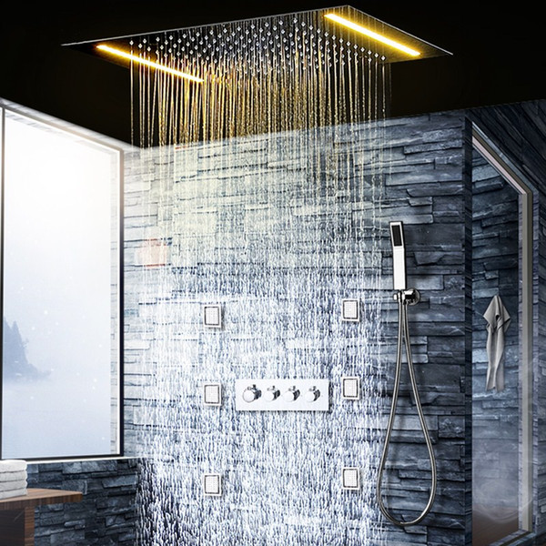 Modern Luxury LED Rain Shower Set with led lights with Handshower Body Jet Massage Thermostatic Mixer Bathroom Ceiling Shower Head Faucets