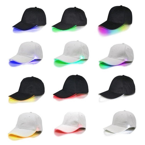 LED Baseball Caps Cotton Black White Shining LED Light Ball Caps Glow In Dark Adjustable Snapback Hats Luminous Party Hats