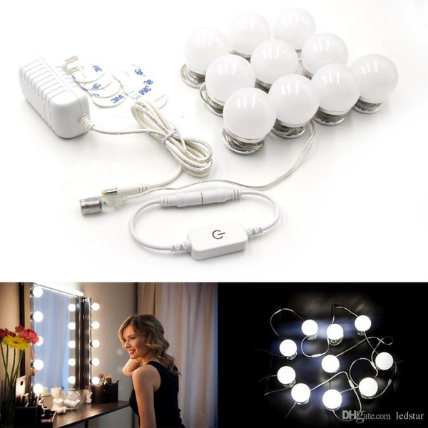 LED Vanity Mirror Lights Kit Style Makeup Mirror Lights with 10 Led Bulbs Fixture Strip for Makeup Vanity Table Set + Dimmer + Power Supply