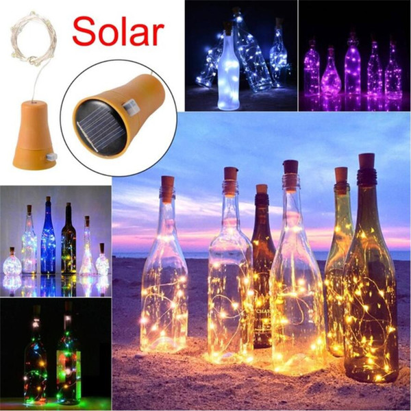 Solar 2M LED Cork Shaped 20 LED Night Fairy String Lights Bottle Stopper Copper Wire String Light Fairy Lamps Outdoor Party Decoration Home