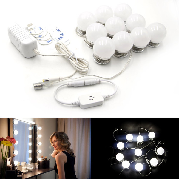 LED Vanity Mirror Lights Kit Style Makeup Mirror Lights with 10 Led Bulbs Fixture Strip for Makeup Vanity Table Set + Dimmer + Power Supply