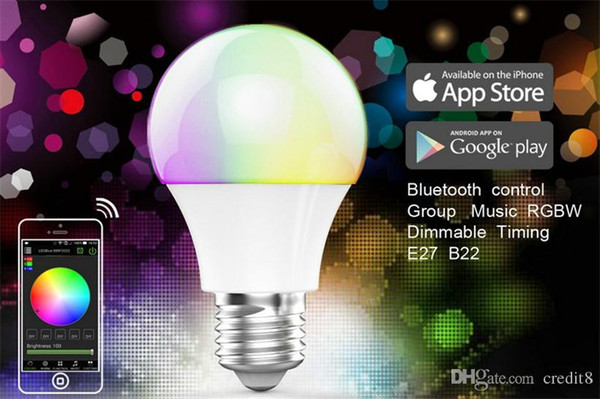 E27 Smart LED Light Bulb 4.5W Bright RGBW Lamp Bulbs Wireless Bluetooth Control By phone APP Dimmable Lighting Spotlight