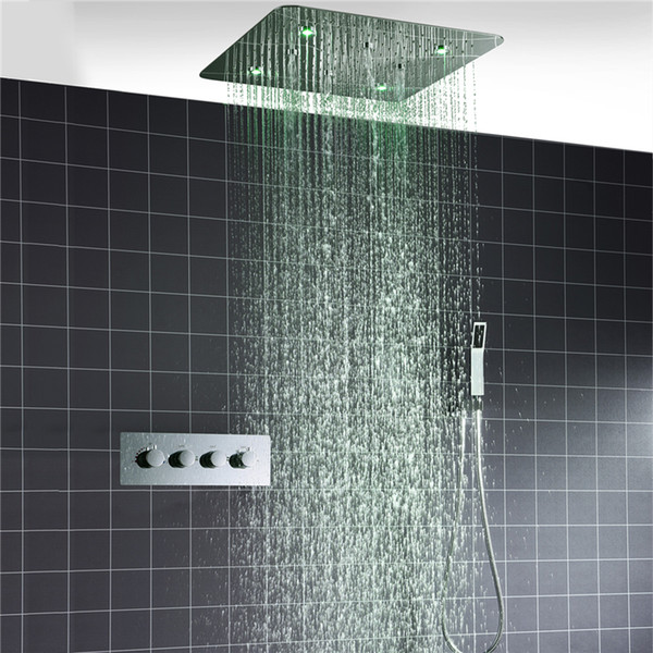 20 '' LED Light Ceiling 2mm Shower Set SPA Spray Concealed Embedded Into Wall Embedded Thermostat Shower System Faucets Waterfall Rainfall