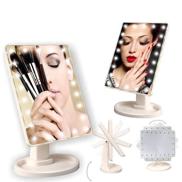 LED Make Up Mirror Cosmetic Desktop Portable Compact 16 /22 LED lights Lighted Touch Screen Makeup Mirror Black/White/Pink 360 Rotating