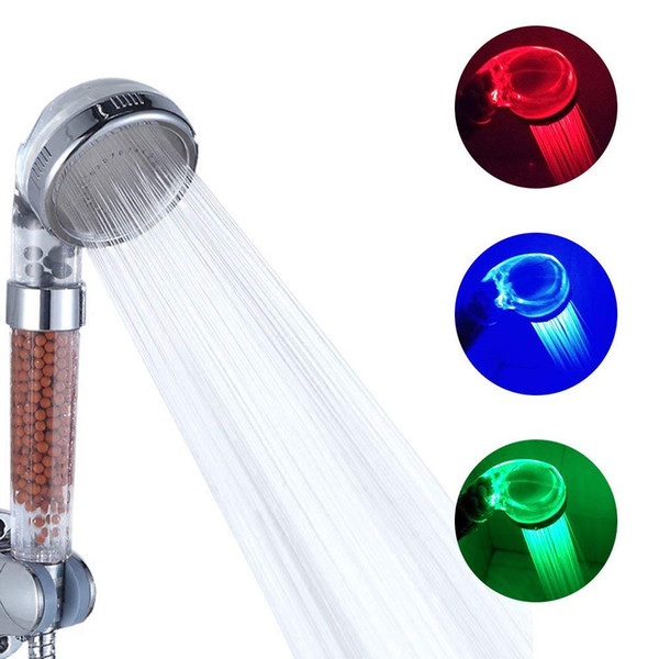 Led shower Saving Water Tourmaline SPA Anion Hand Shower Pressurize Hand Held Bathroom Led Shower Head Filter Temperature Sensor 3 Colors