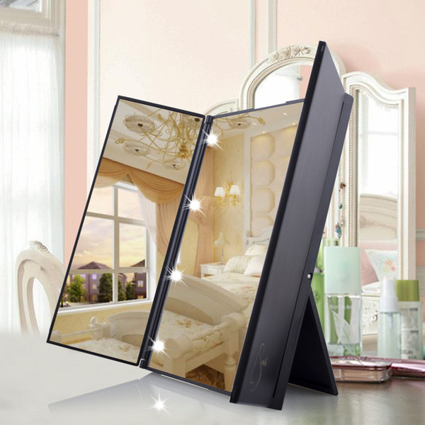 Folding Portable Travel Make Up Dressing Desktop lamp Mirror w/ 8 LED Makeup Mirror With Light Black Pink White High Quality