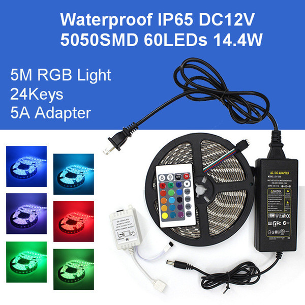 DC12V 5M RGB Strip Black FPB 5050 300LEDs 72W Kit LED Felxible Lights Adapter IP65 Waterproof Lamps Remote Controller from China Wholesales