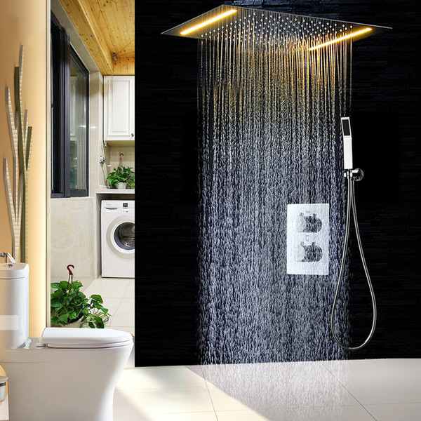 2 ways Luxury LED Ceiling Mounted Shower Set Thermostatic Mixer Bathroom Led Rainfall LED Shower Head 360*500mm color Shower