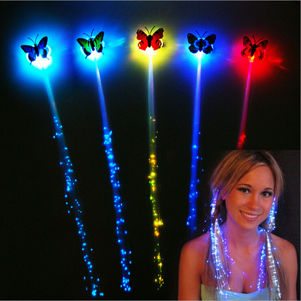 Led Hair Flash Braid Fiber Luminous Braid Butterfly hair for Halloween Christmas Party Holiday Bar Dancing Light Bright Luminous Braid