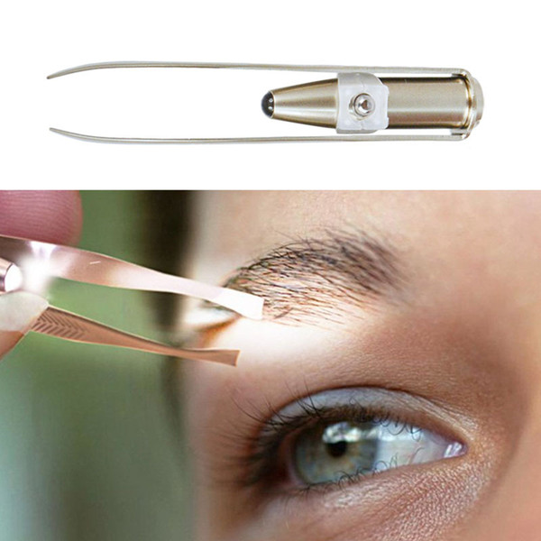 Stainless Steel LED Light Beauty LED Handy Make Up Led Light Eyelash Eyebrow Removal Tweezers Holder Clip Tool