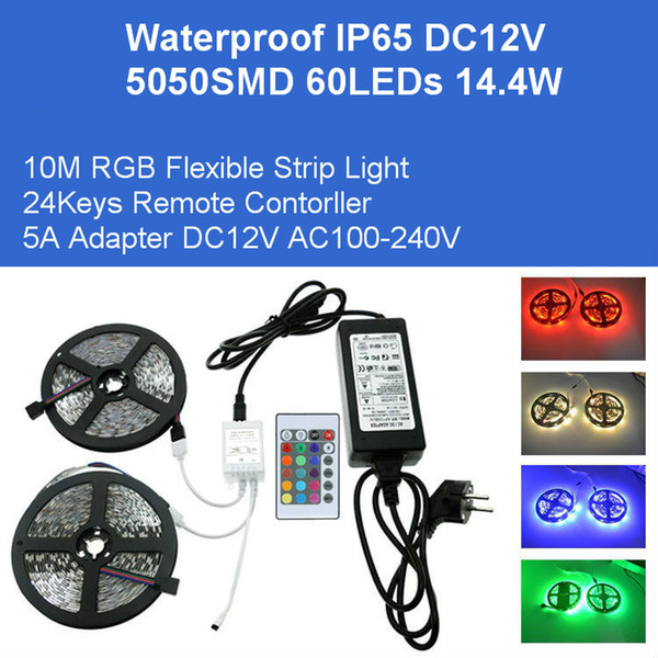 DC12V 10M RGB Flexible Strip 5050SMD 600LEDs 144W Kit LED Light 10A Adapter IR Remote Controller IP65 Waterproof Lamps Direct Shenzhen China