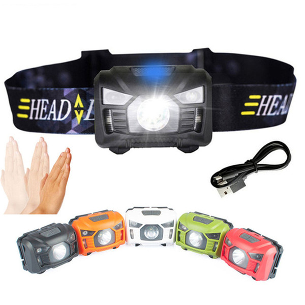 5W LED Body Motion Sensor Headlamp Mini Headlight Rechargeable Outdoor Camping Flashlight Head Torch Lamp With USB cable