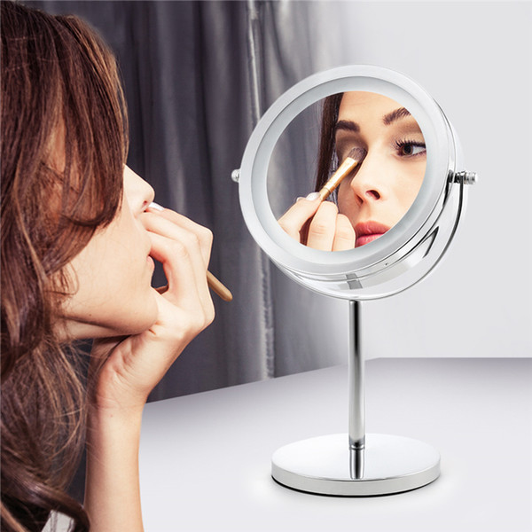 7 Inches LED Lights Makeup Mirror Desktop Double Side Mirror Button 5X or 10X Magnification New Style Bathroom Cosmetic Mirror