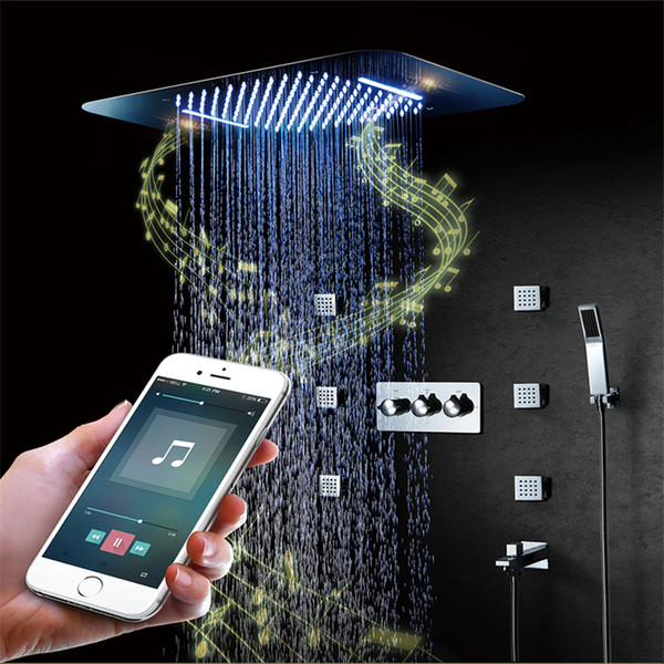 Bluetooth Music LED Shower Head Waterfall Rainfall Shower set Bathroom Shower Faucets Mixer Massage 304 SUS Showers