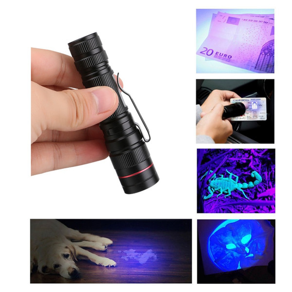 Zoomable LED UV Flashlight Torch Light Ultra Violet Light Blacklight UV Lamp AA Battery Power For Marker Checker Detection