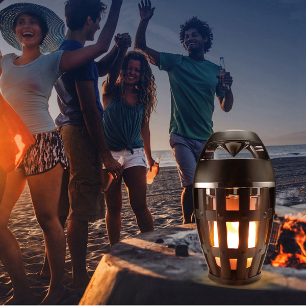 LED Flame Speaker Lamp Bluetooth Stereo Flickering Night Light Outdoor Camping Simulate Fire Lantern Rechargable Mood Table Lamp