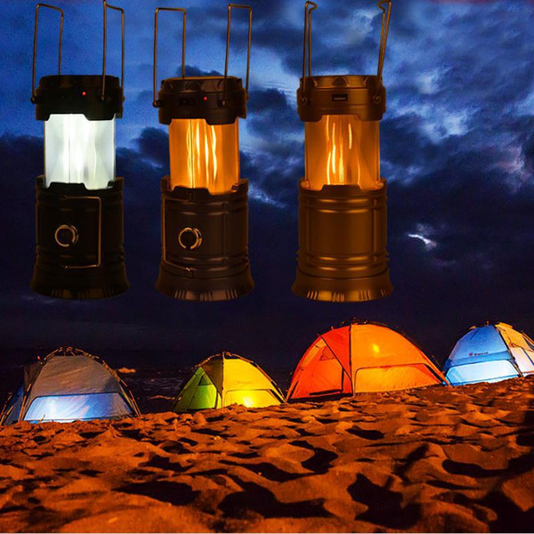 Rechargeable Camping Lantern Light Lamp USB Solar LED Flame light Portable Rechargeable Lantern Outdoor Camping Hiking Flames lamp