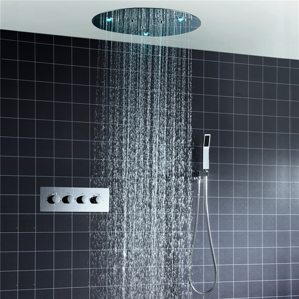 20 '' Round Urtain with Light Concealed Embedded in Wall Thermostatic Shower SPA Water Column 2mm Ultra-Thin Shower Faucet Suit