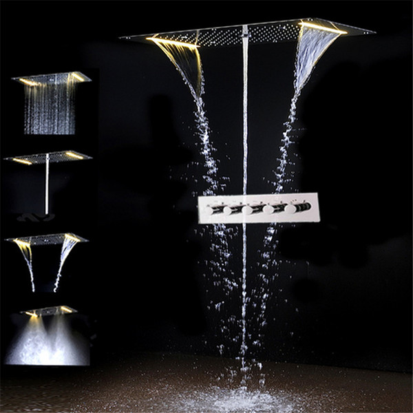 Bathroom Multi-function Rainfall Waterfall Water Column 700*380MM Thermostatic Bathroom Bath Shower LED Shower Head set SPA Mist Faucet Show