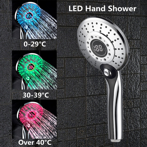 3 Colors Water Powered Led Temperature Shower Head Digital Display Handheld Bathroom Shower Head Showerhead Water Sprayer