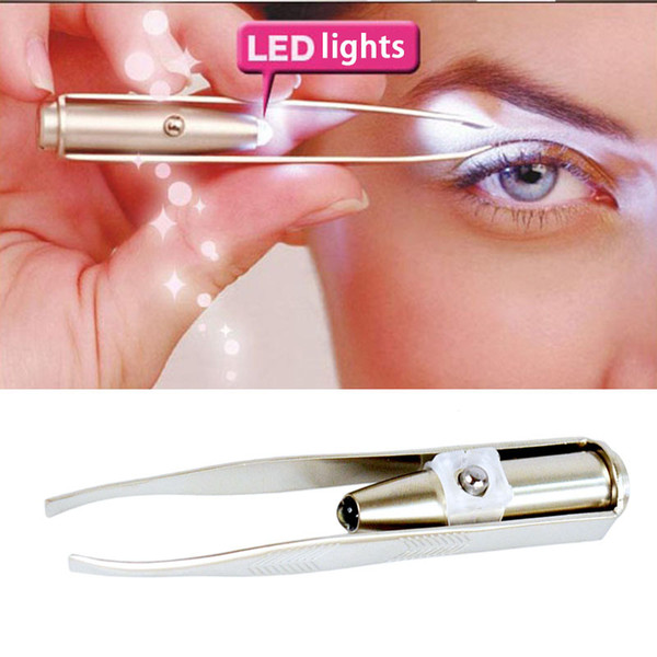 Professional Stainless Steel LED Light Eyebrow Tweezers Holder Plier Clip with light Make Up Tool 8.5x1.4cm