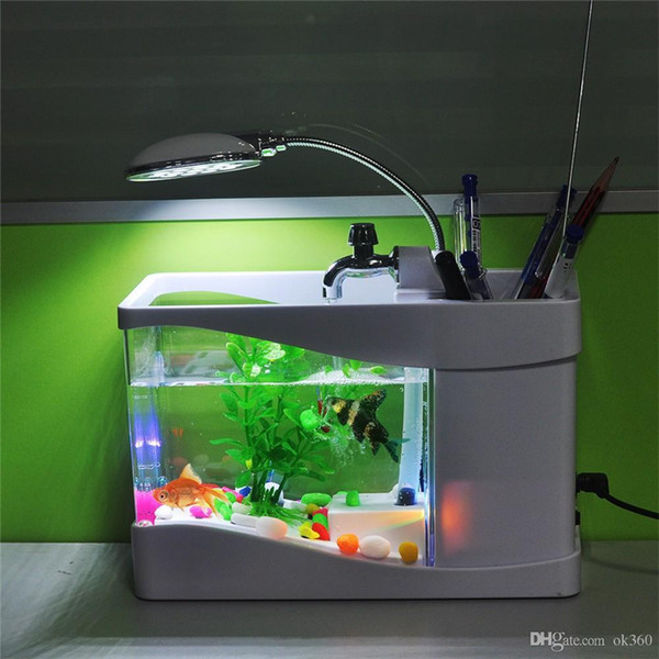 Hot Sale! Black/White Digital Fish Tank Aquarium with LED Light USB Desktop Fish Tank Aquarium for Home Holiday Decoration