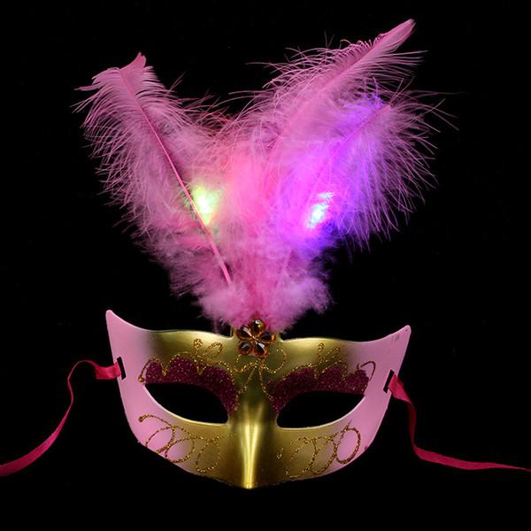 LED Party Hallowmas Mask Face Mask Novelty RGB Flash Mask Gold Powder Princess Feather Mask PVC Masquerade Venetian Masks New Holiday Mask