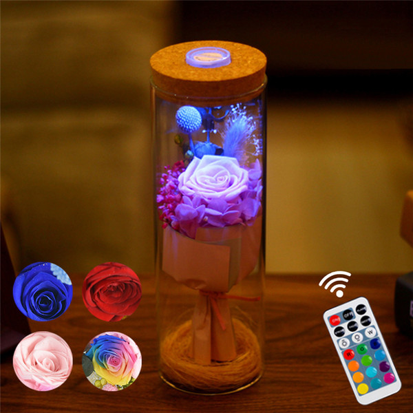 Wr Blue Red Eternal Flower LED Light Eternal Rose Flower Preserved Beauty Real Natural Fresh Red Roses Flowers Gifts