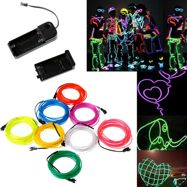 Flashing EL Wire Neon Lighting Lamp 1M 2M 3M Flexible Battery Power Led Ribbon Light Cold light stage props Strip Light 10 Colors