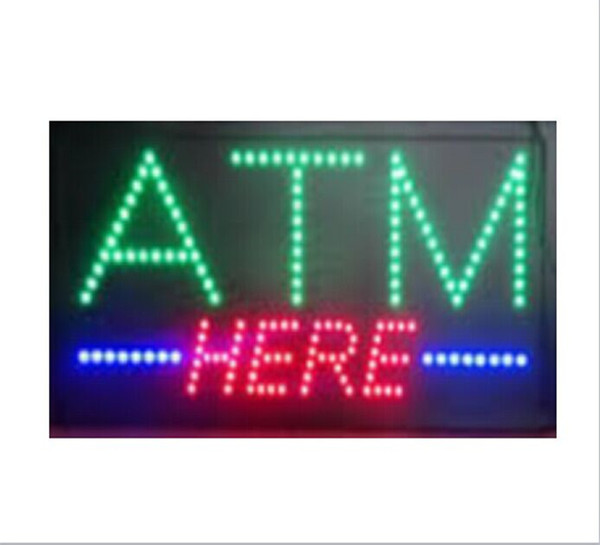 20PCS/Lot , wholesale price ,19''x10''x0.5' Animated flashing come with on/off button Multicolor led open sign board LED ATM here sign