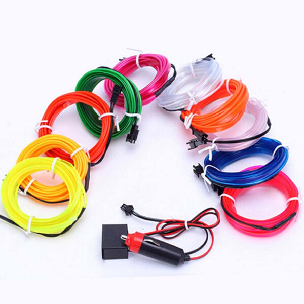 10 Colors Flexible 3M EL Wire Rope Tube Neon Cold Light Glow Party Car Decoration With Cigarette Lighter 12V DHL Ship