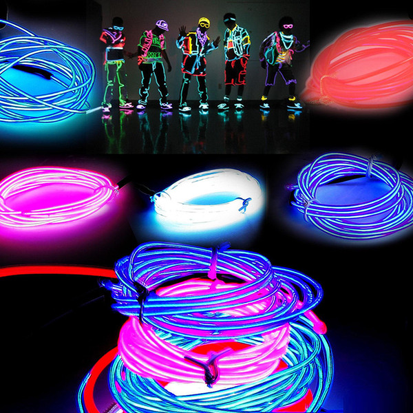 3M Flexible Neon Light Glow EL Wire Rope Tube Flexible Neon Light 8 Colors Car Dance Party Costume+Controller Christmas Holiday Decor Light