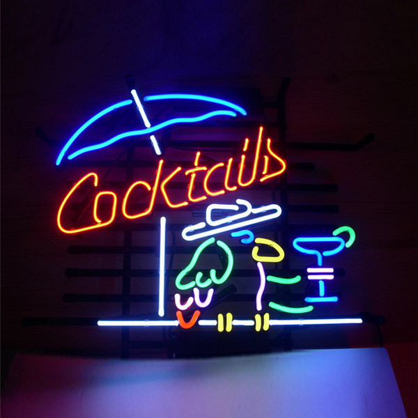 17*14 inches Cocktail Parrot DIY LED Neon Sign Glass Flex Rope Light Indoor/Outdoor Decoration RGB Voltage 110V-240V