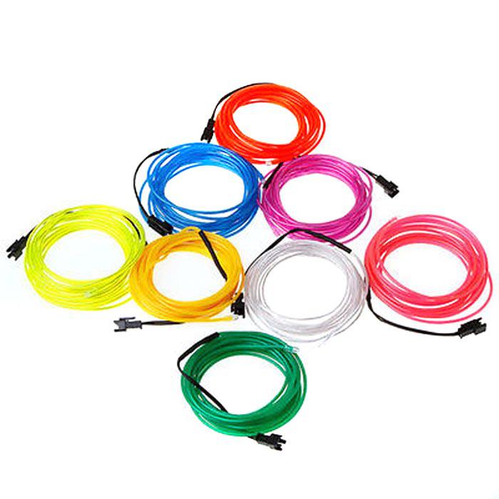 New Blister card el wire 3m Flexible Neon Light Glow EL Wire Rope Tube Car Dance Party Costume + Controller Box operated by 2*AA Battery