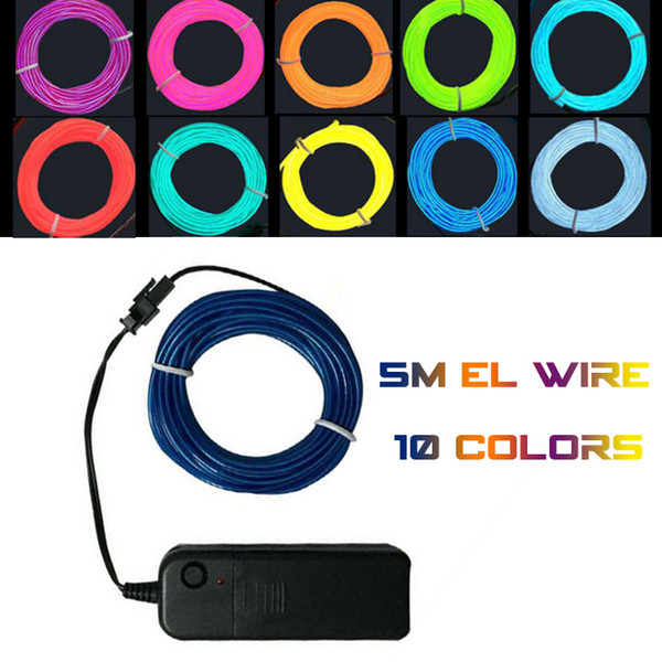 5M Flexible EL Wire Rope Tube Flexible Neon Light 10 Colors Car Dance Party Costume+Controller Christmas Holiday Decor Light