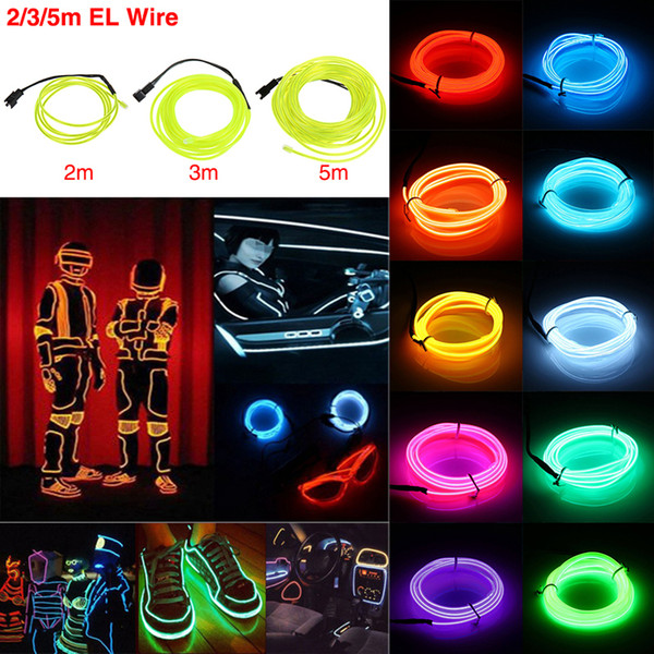 EL Wire 5M Flash Flexible Neon LED Light Glow EL Strip Tube Wire Rope Car Party Lights 2.3MM