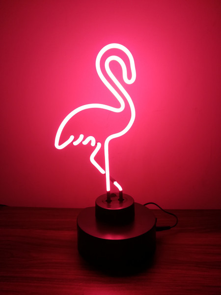 Indoor Glass tube Neon Signs with on/off switch on base A4 Size,Business Signs with Flamingo Sculpture