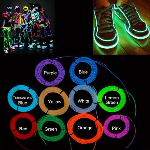 5m Flexible Neon Light EL Wire Christmas Lighting Neon Rope Strobe Glowing Light Flashing for Car Bicycle Party + Battery Case